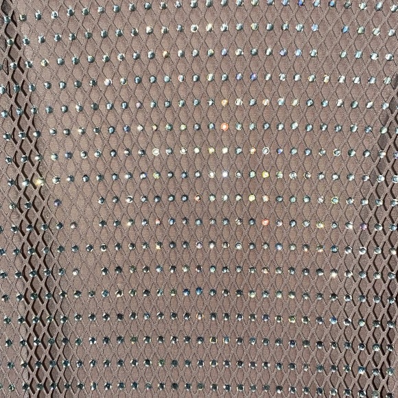 Beige Dynamite Mini Dress With Slip and rhinestone Netting - Picture 8 of 8